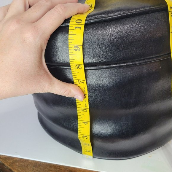 Vtg MCM Retro Black Round Vinyl Ottoman Footstool Hassock 15” Furniture Decore - Picture 7 of 7
